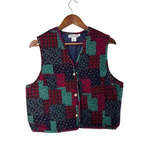 Vintage 90s Patchwork Quilted Vest Cottage Boho English Countryside Cotton L